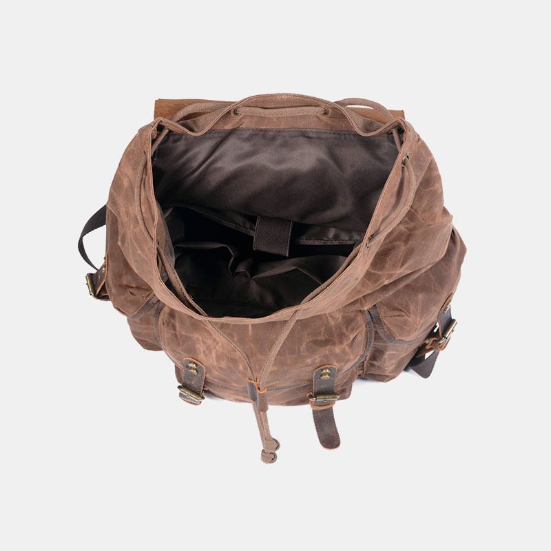 Menn Vintage Lerret Skinn Ryggsekk Reiseveske Camping Bag