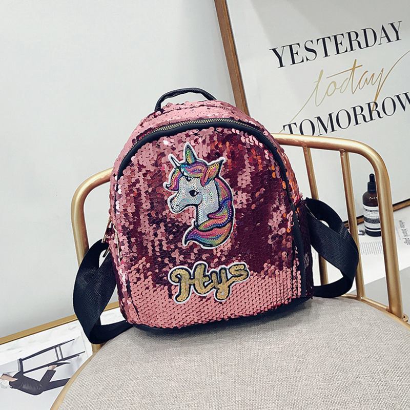 Paljett 3d Unicorn Pattern Ryggsekk Skole Handlebag Ryggsekk