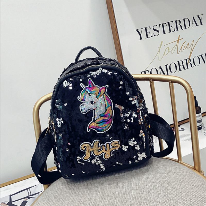 Paljett 3d Unicorn Pattern Ryggsekk Skole Handlebag Ryggsekk