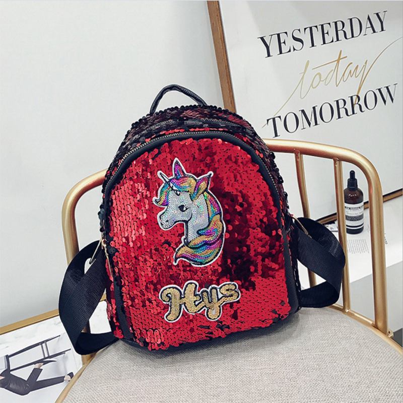 Paljett 3d Unicorn Pattern Ryggsekk Skole Handlebag Ryggsekk