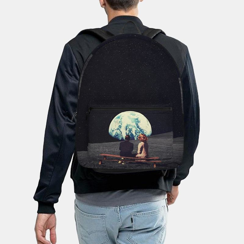 Unisex Oxford Environmental Protection Space Planets Earth And Moon Med Trykk Skoleveske Ryggsekk