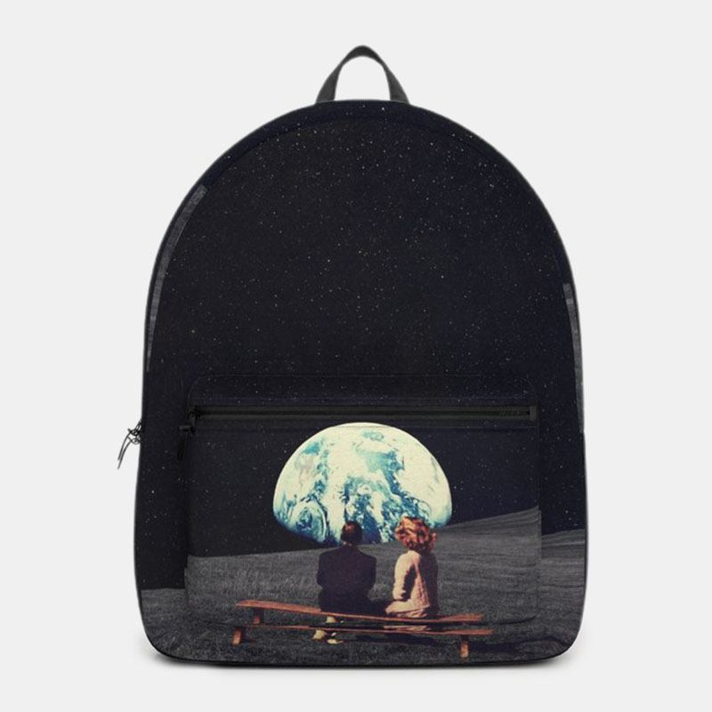 Unisex Oxford Environmental Protection Space Planets Earth And Moon Med Trykk Skoleveske Ryggsekk