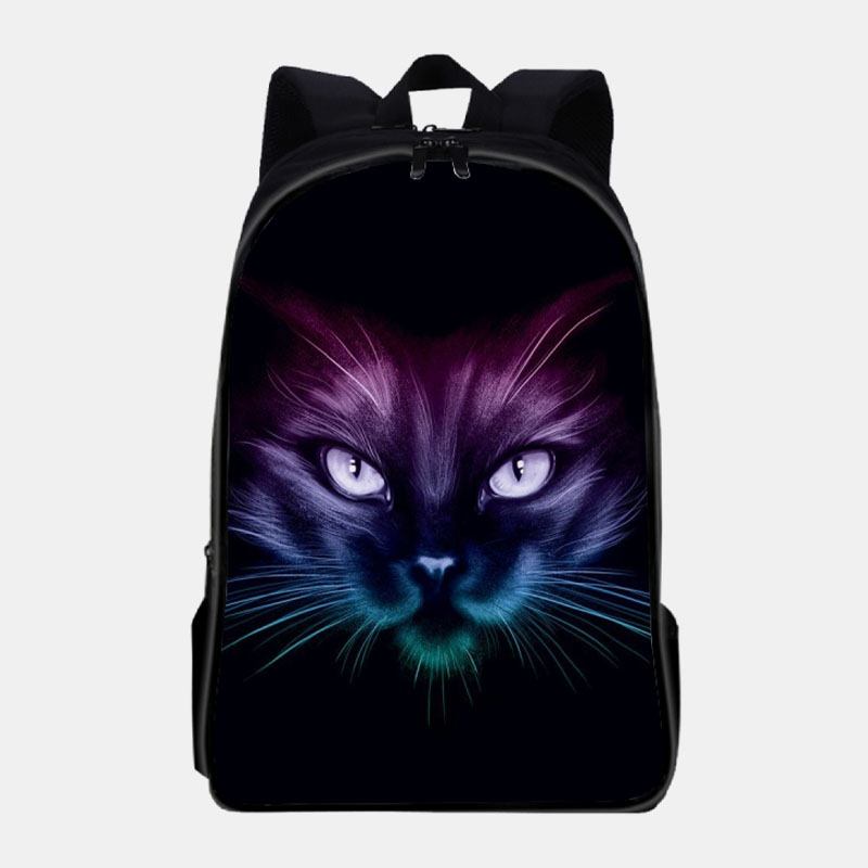 Unisex Oxford Fluorescence Luminous Katt Pattern Skoleveske Med Stor Kapasitet Ryggsekk