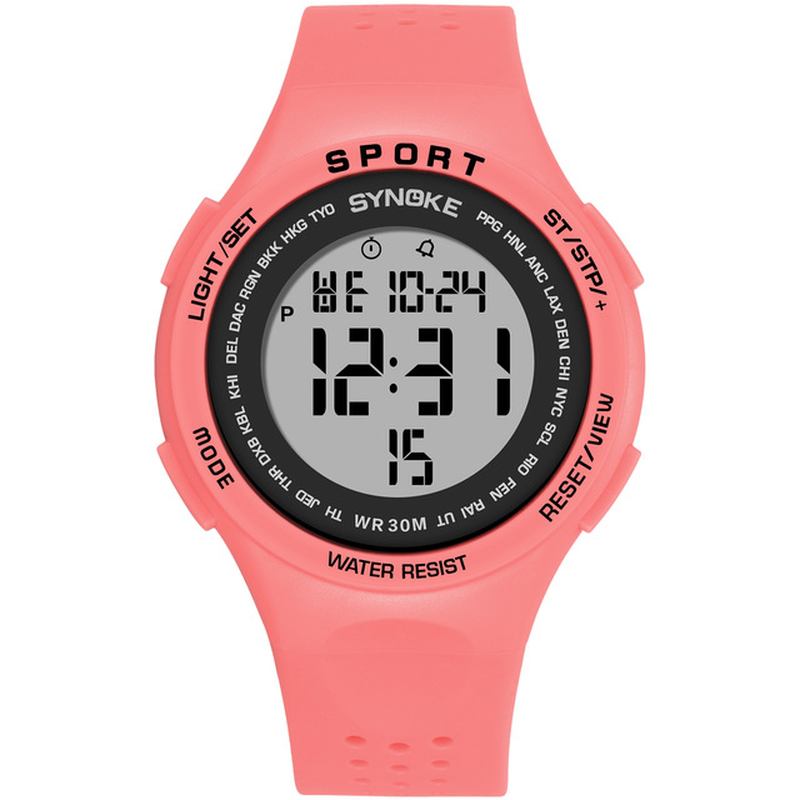 El Display Silikonrem Sport Klokke 3atm Vanntett Alarm Student Digital Watch