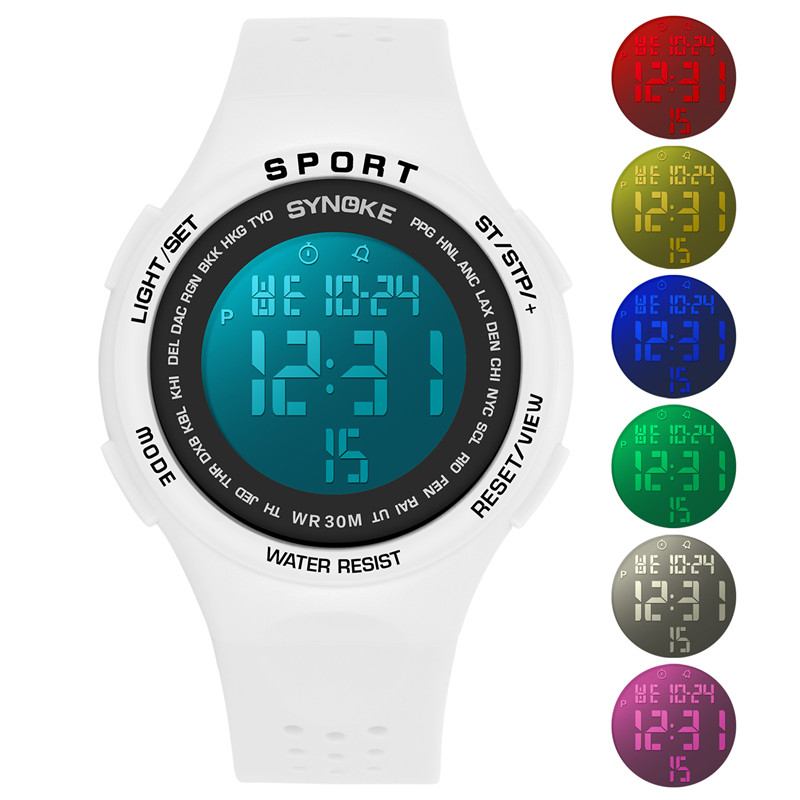 El Display Silikonrem Sport Klokke 3atm Vanntett Alarm Student Digital Watch