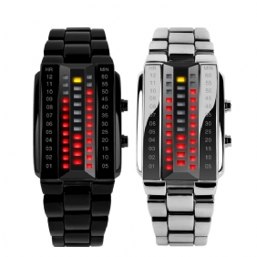 Fasjonable Creative Couple Led Display Watch Full Steel Band Digital Watch