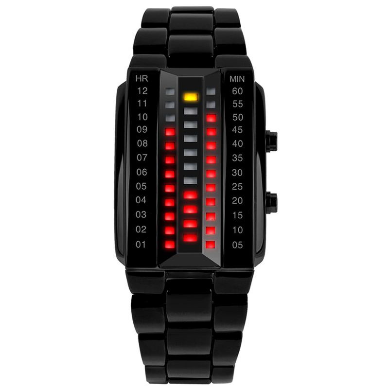 Fasjonable Creative Couple Led Display Watch Full Steel Band Digital Watch