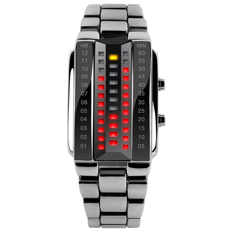 Fasjonable Creative Couple Led Display Watch Full Steel Band Digital Watch