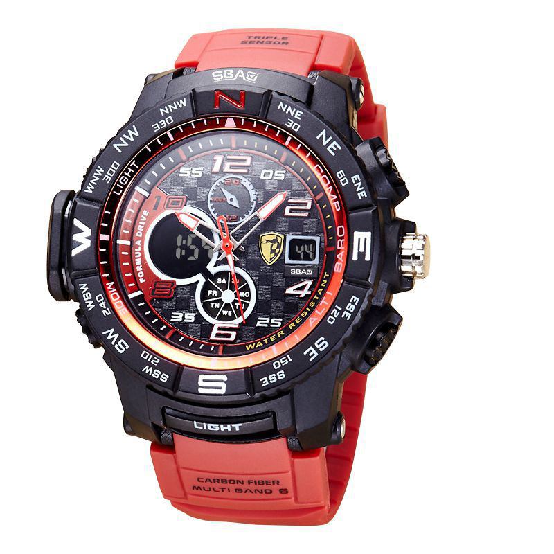 Lysende Skjerm Mote Sport Style 12/24 Timer Vanntett Menn Dual Display Digital Watch