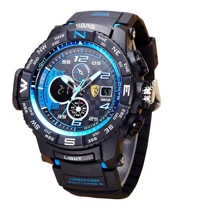 Lysende Skjerm Mote Sport Style 12/24 Timer Vanntett Menn Dual Display Digital Watch