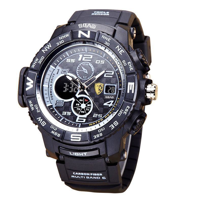 Lysende Skjerm Mote Sport Style 12/24 Timer Vanntett Menn Dual Display Digital Watch