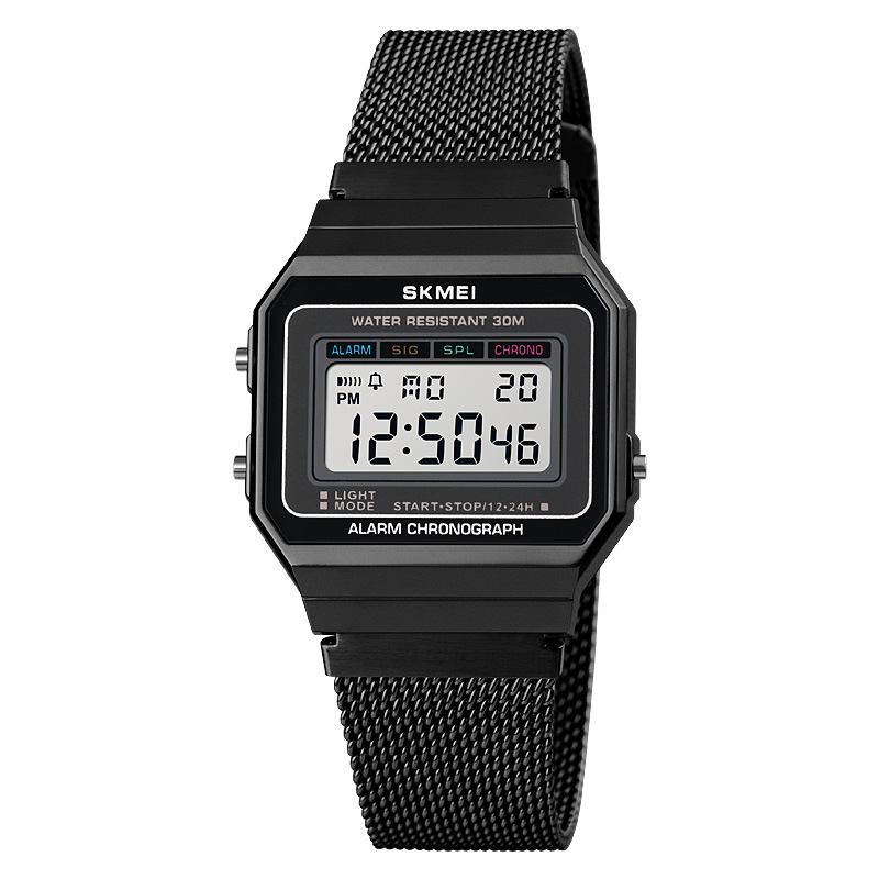 Mote Herre Klokke Dato Uke Vis Stoppeklokke Vanntett Led-lys Business Mesh Belte Digital Watch