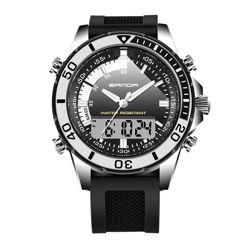 Mote Herre Led Dual Display Watch Silikonrem Svømming Dykking Sport Watch