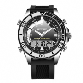 Mote Herre Led Dual Display Watch Silikonrem Svømming Dykking Sport Watch