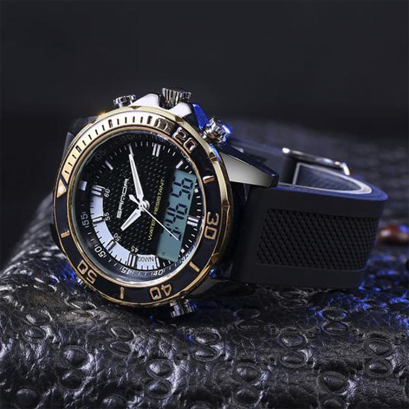 Mote Herre Led Dual Display Watch Silikonrem Svømming Dykking Sport Watch