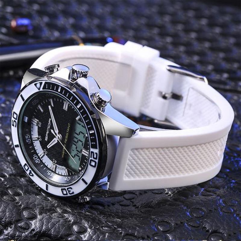 Mote Herre Led Dual Display Watch Silikonrem Svømming Dykking Sport Watch