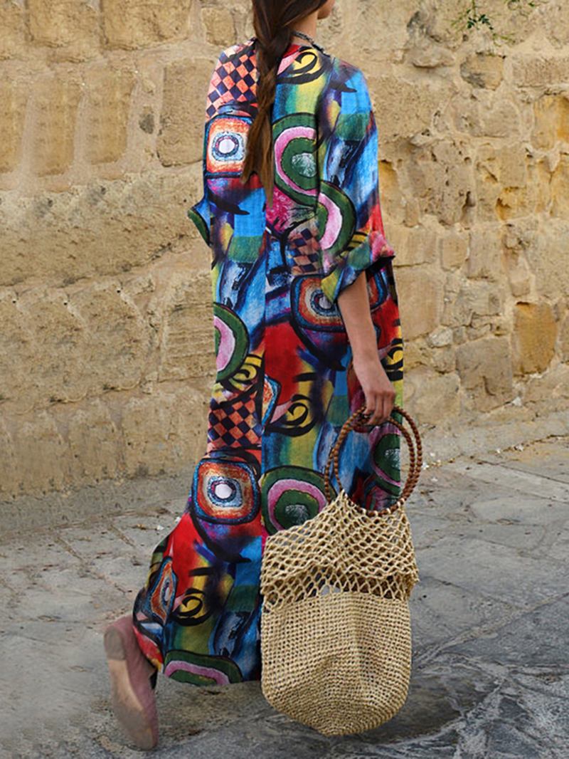 Kvinner Etnisk Abstrakt Med Trykk Langermet Bohemian Maxi Dress