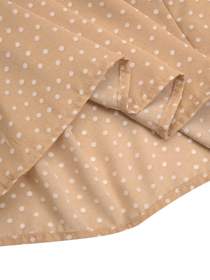 Polka Dot Med Trykk Frill Trim Lace Up Fritids Maxikjoler Med Lange Puffermer For Kvinner