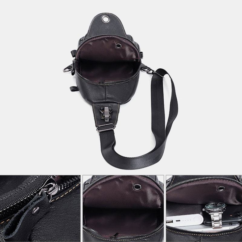 Ekte Skinn For Menn Med Stor Kapasitet Utendørs Uformelt Brystveske Cabriolet Skulderstropp Multi-lomme Skulderveske Crossbody-veske