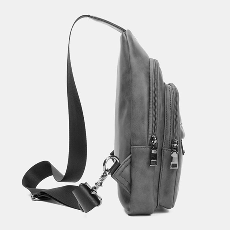 Ensfarget Hodetelefon-hulldesign For Menn Brystveske Med Flere Lommer Uformell Utendørs Pu Mykt Skinn Slitasjebestandig Crossbody-vesker Skulderveske