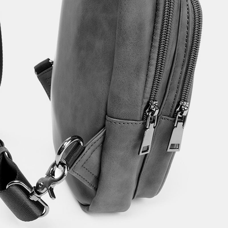 Ensfarget Hodetelefon-hulldesign For Menn Brystveske Med Flere Lommer Uformell Utendørs Pu Mykt Skinn Slitasjebestandig Crossbody-vesker Skulderveske