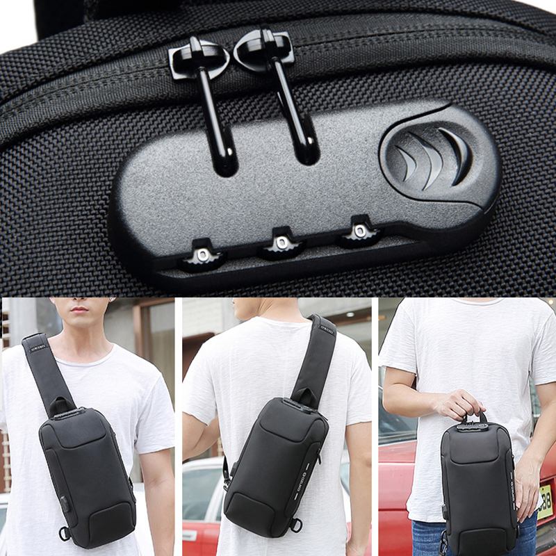 Menn Anti-theft Usb Lading Flerlags Vanntett Crossbody Veske Bryst Veske Sling Bag