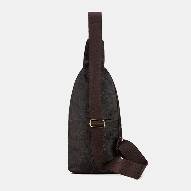 Menn Ekte Lær Flerlags Vanntett Fritids Crossbody Veske Bryst Veske Sling Bag