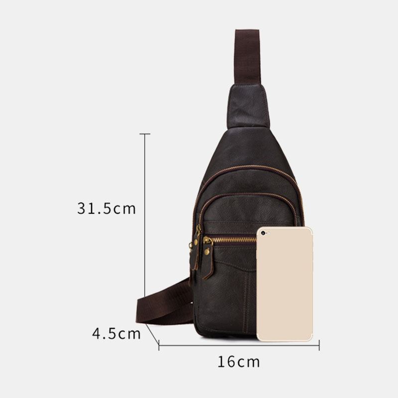 Menn Ekte Lær Flerlags Vanntett Fritids Crossbody Veske Bryst Veske Sling Bag