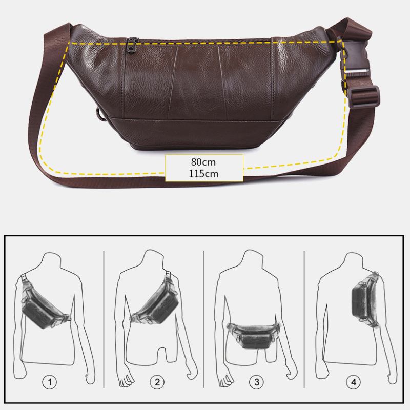 Menn Ekte Skinn Ensfarget Multi-carry Crossbody Veske Brystveske Belteveske Midjeveske