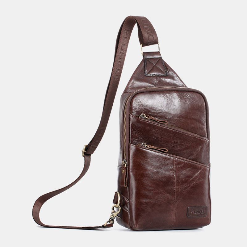 Menn Ekte Skinn Fritids Solid Business Crossbody Veske Skulderveske Brystveske