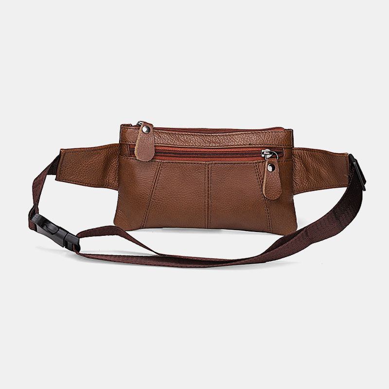 Menn Ekte Skinn Multi-lomme Anti-tyveri Multifunksjonell Crossbody Veske Brystveske Sling Bag