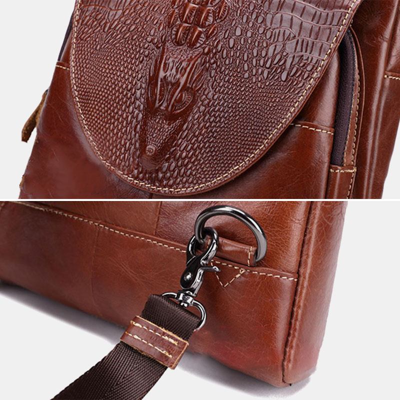 Menn Ekte Skinn Multi-lomme Krokodille Mønster Brystveske Multifunksjon Anti-tyveri Crossbody Skulderveske