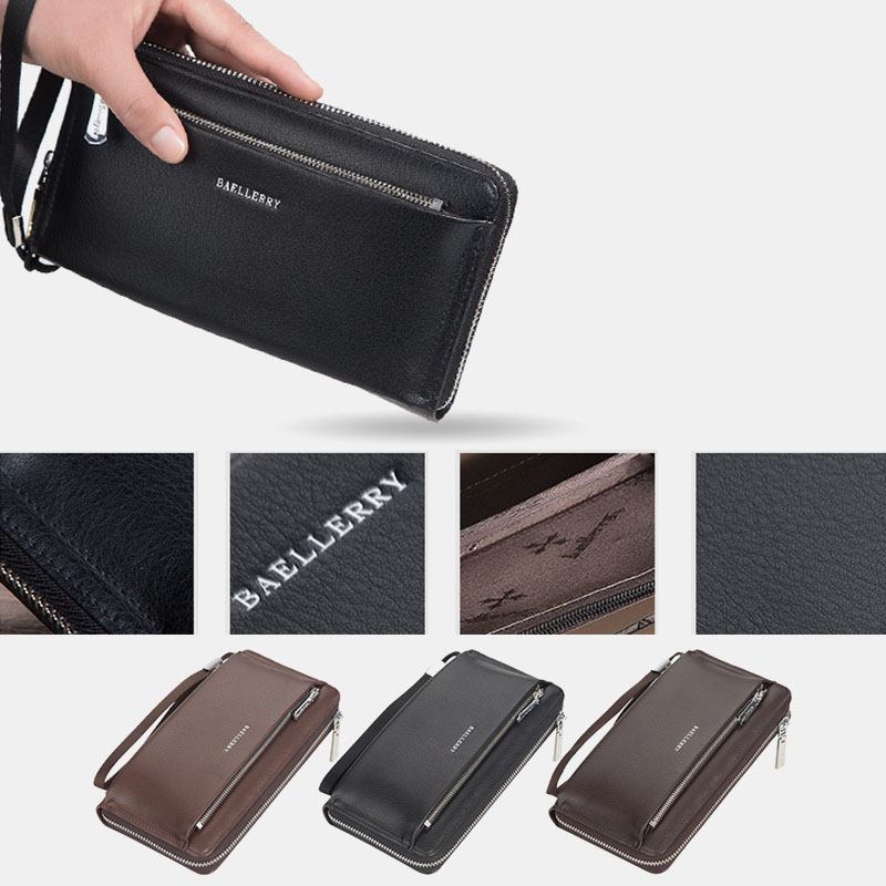 Menn Faux Leather Lang Lommebok Clutches Veske Telefonveske