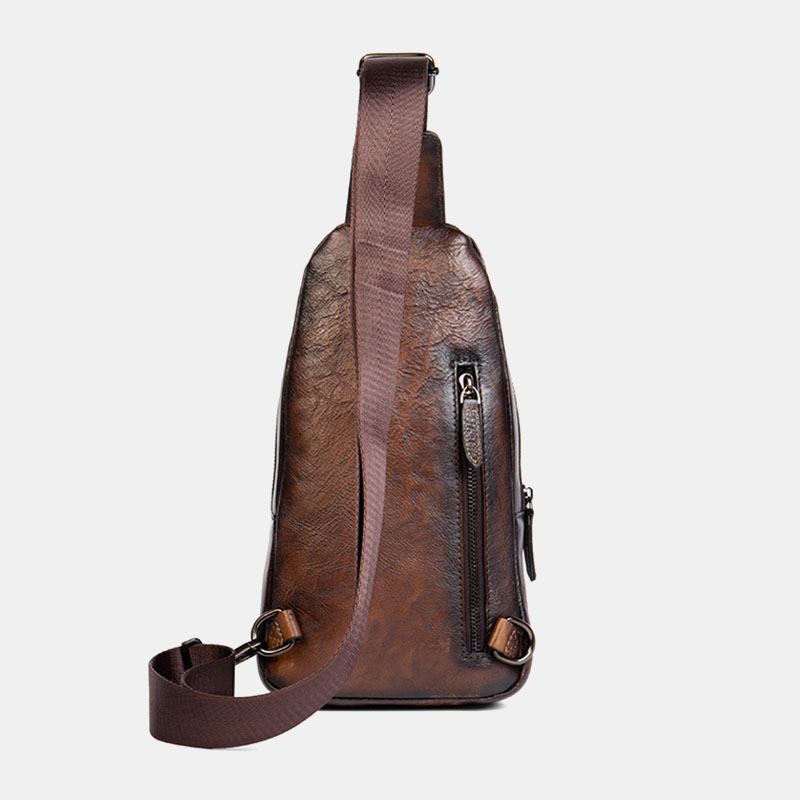 Menn Første Lag Kuskinn Multi-pocket Anti-tyveri Brystveske Messenger Veske Crossbody Skuldervesker