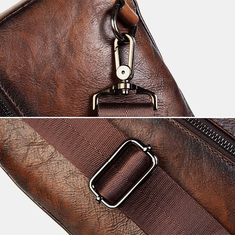 Menn Første Lag Kuskinn Multi-pocket Anti-tyveri Brystveske Messenger Veske Crossbody Skuldervesker