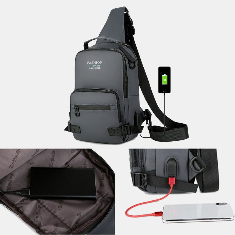 Menn Multi-layers Space Business Solid Skulderveske Crossbody Veske Brystveske Med Usb-lading