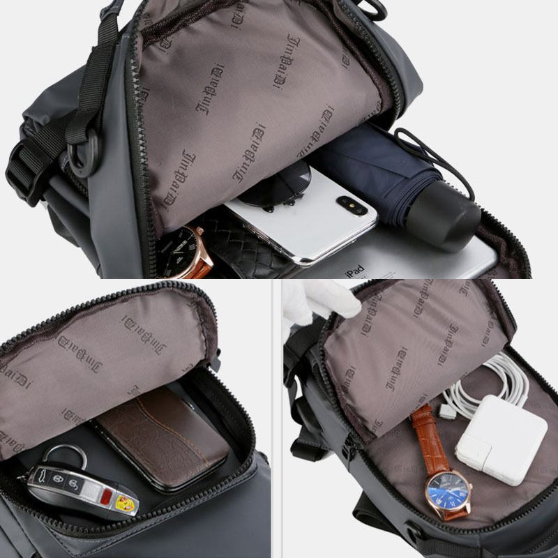 Menn Multi-layers Space Business Solid Skulderveske Crossbody Veske Brystveske Med Usb-lading