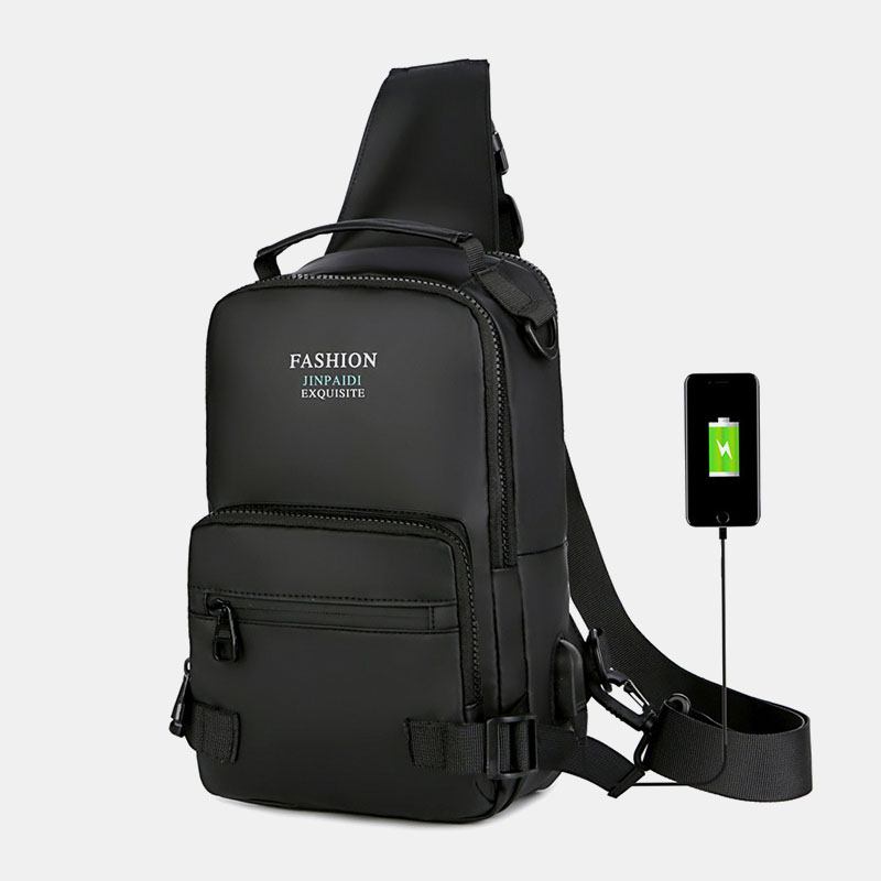 Menn Multi-layers Space Business Solid Skulderveske Crossbody Veske Brystveske Med Usb-lading