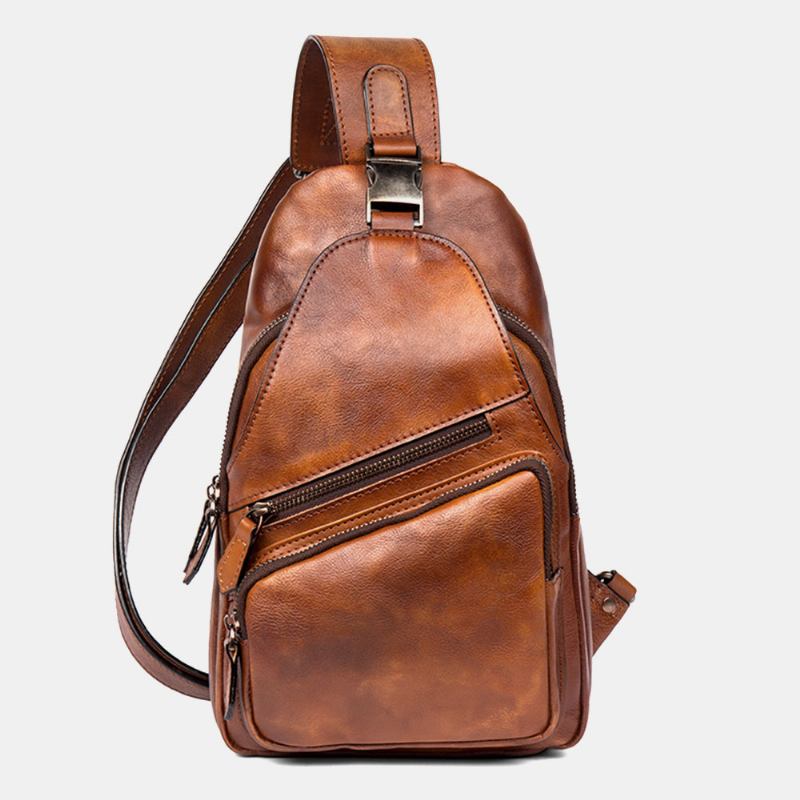 Menn Multifunksjon Gni Farge Slitasjebestandig Brystveske Vintage Pu-skinn Crossbody-vesker Med Stor Kapasitet