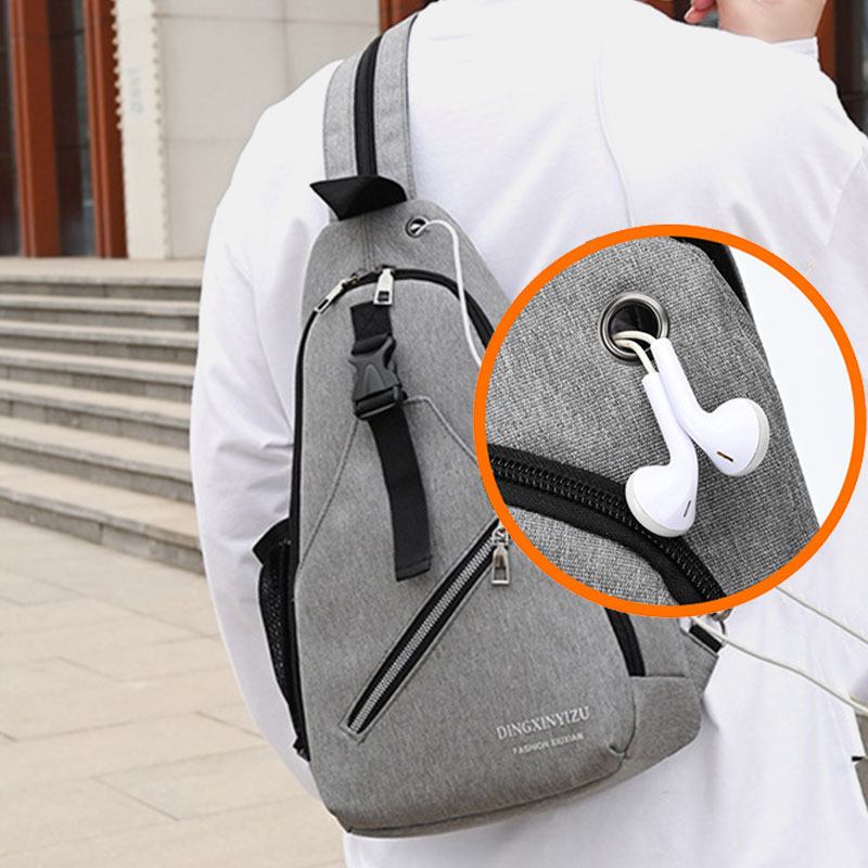 Menn Multifunksjon Vanntett Usb Ladbar Hodetelefon Hull Brystvesker Ryggsekk Skulderveske Crossbody-vesker