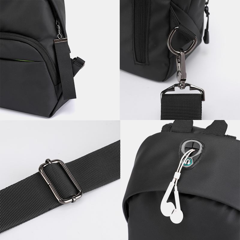 Menn Nylon Øretelefon Hull Vanntett Utendørs Crossbody Veske Bryst Veske Sling Bag