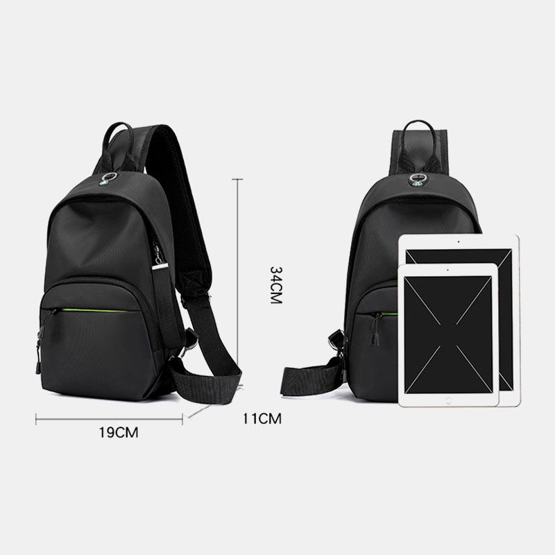 Menn Nylon Øretelefon Hull Vanntett Utendørs Crossbody Veske Bryst Veske Sling Bag