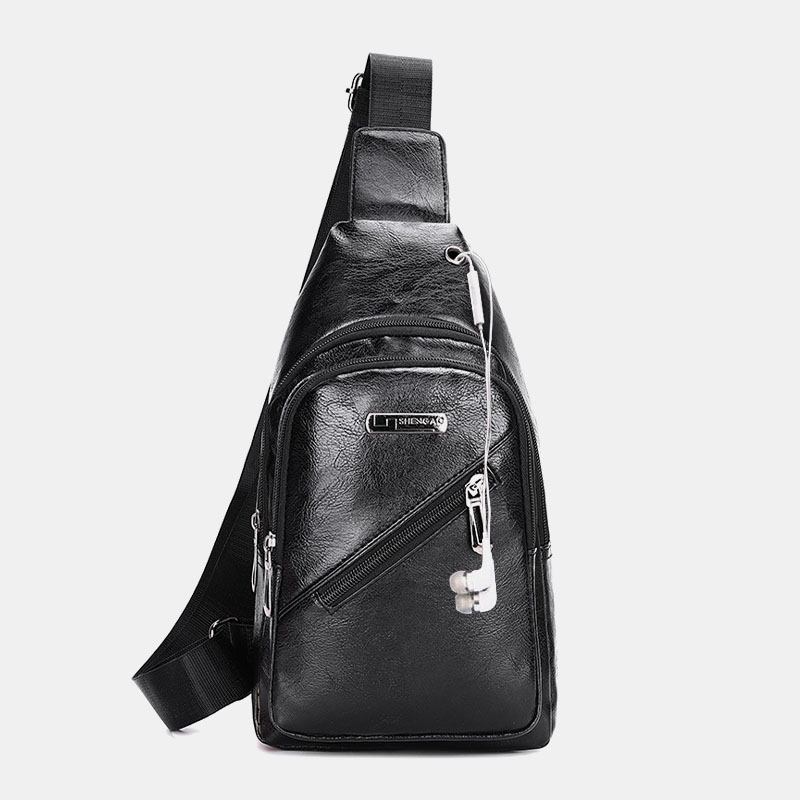 Menn Øretelefon Hull Business Multi-pocket Crossbody Veske Bryst Veske Sling Bag