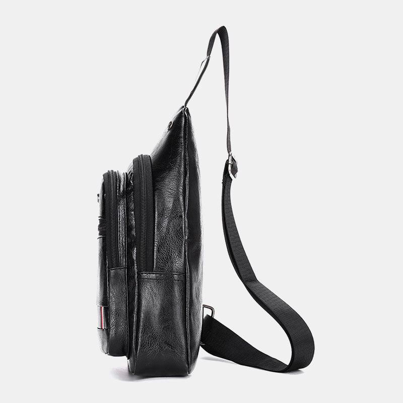 Menn Øretelefon Hull Business Multi-pocket Crossbody Veske Bryst Veske Sling Bag