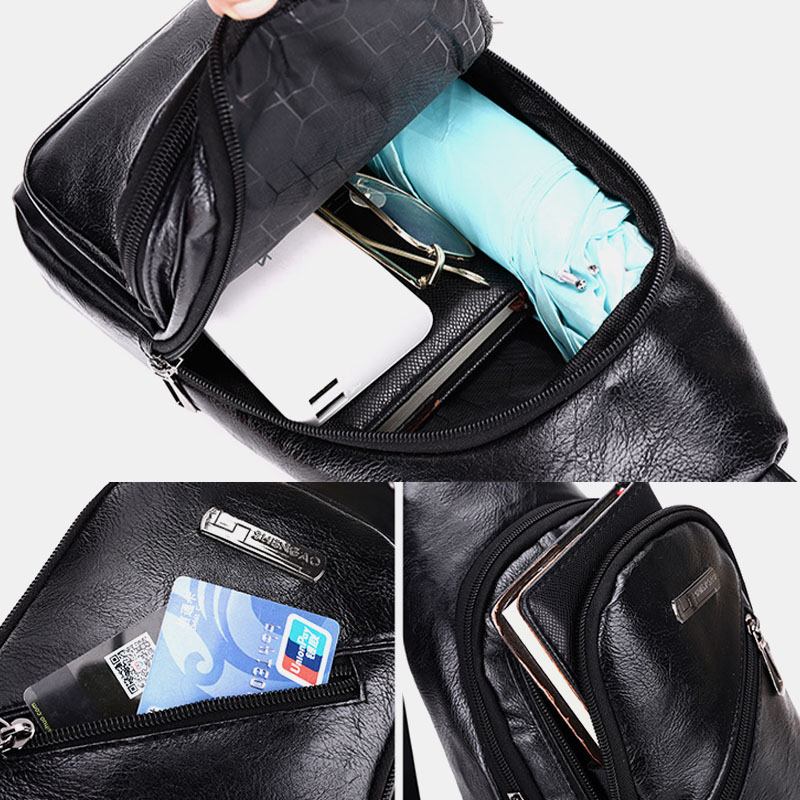 Menn Øretelefon Hull Business Multi-pocket Crossbody Veske Bryst Veske Sling Bag