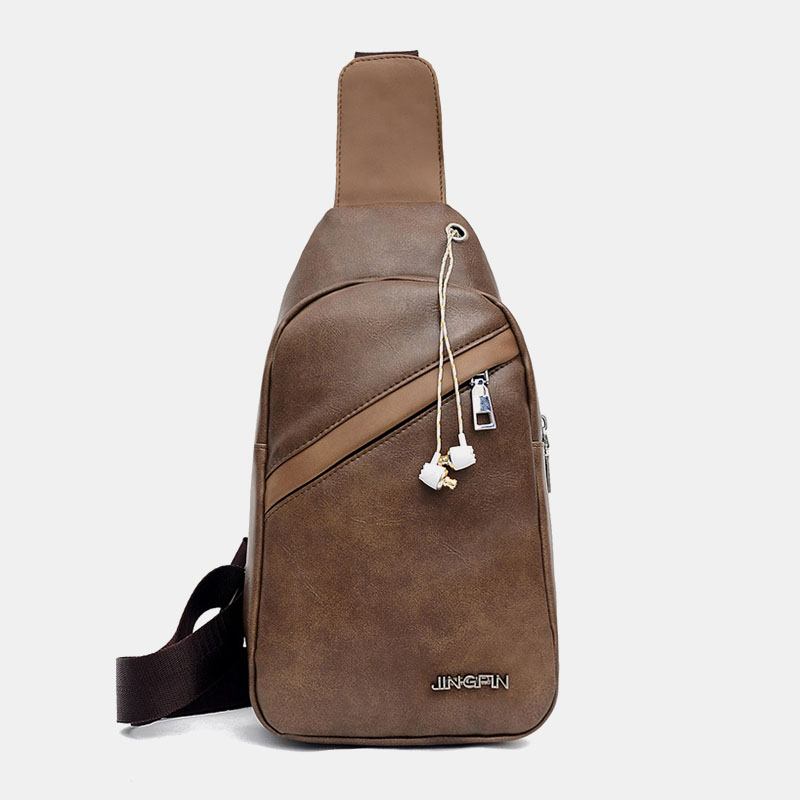 Menn Øretelefonhull Med Stor Kapasitet Business Multi-pocket Crossbody Veske Brystveske Sling Bag