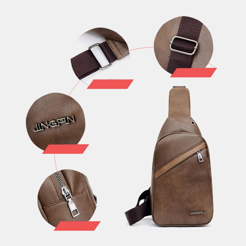 Menn Øretelefonhull Med Stor Kapasitet Business Multi-pocket Crossbody Veske Brystveske Sling Bag