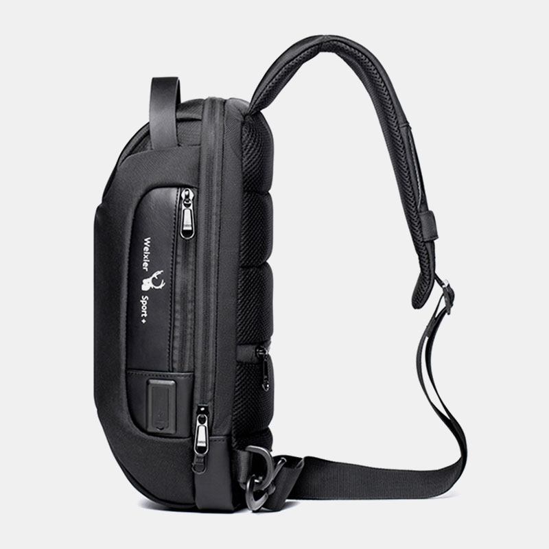 Menn Oxford Passord Usb Lading Anti-theft Multi-layers Vanntett Crossbody Veske Bryst Veske Sling Bag