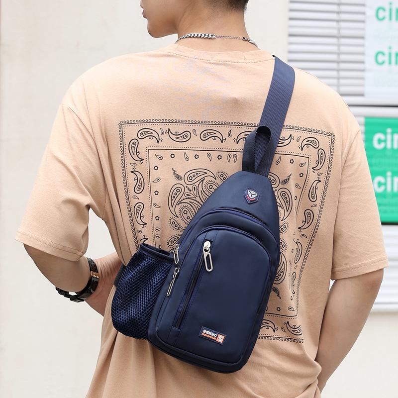 Menn Oxford Side Water Cup Mesh Pocket Brystveske Multi-pocket Vanntett Crossbody Bags Skulderveske