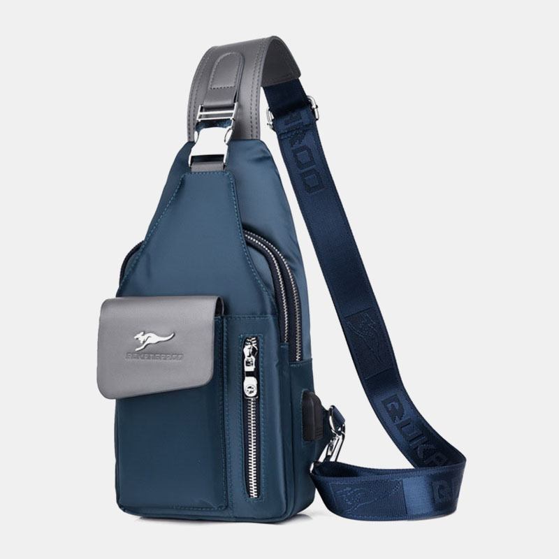 Menn Oxford Usb-lading Hodetelefoner Hulldesign Brystveske Multifunksjon Multi-pocket Vanntett Crossbody Skulderveske